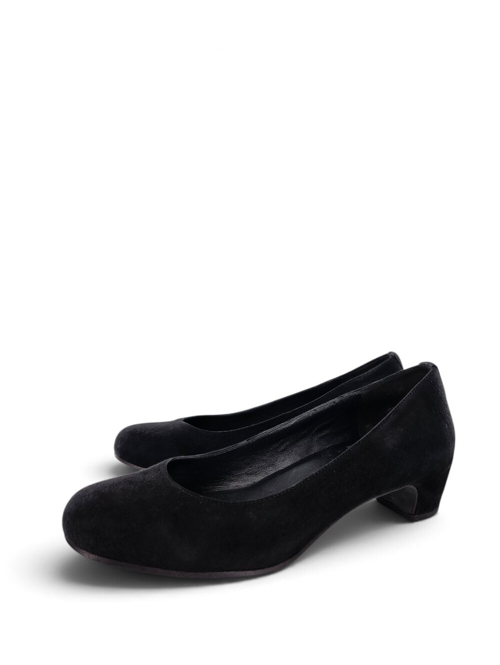 Eileen Fisher Neat Black Suede Round-Toe Low Block Heel Slip-On Pumps - Picture 1 of 14